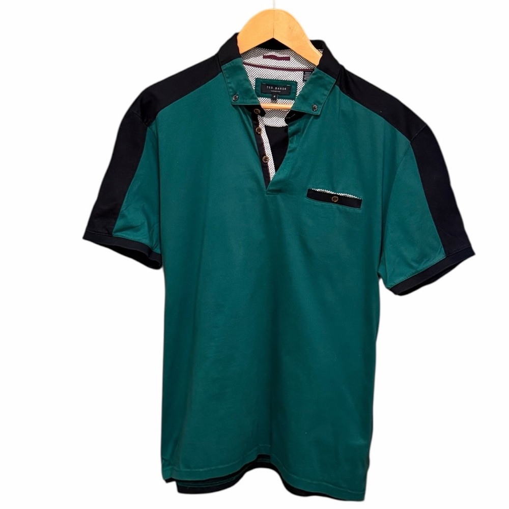 Ted Baker Men’s 100% Cotton Green Navy Polo Size 6 Preppy Country Club